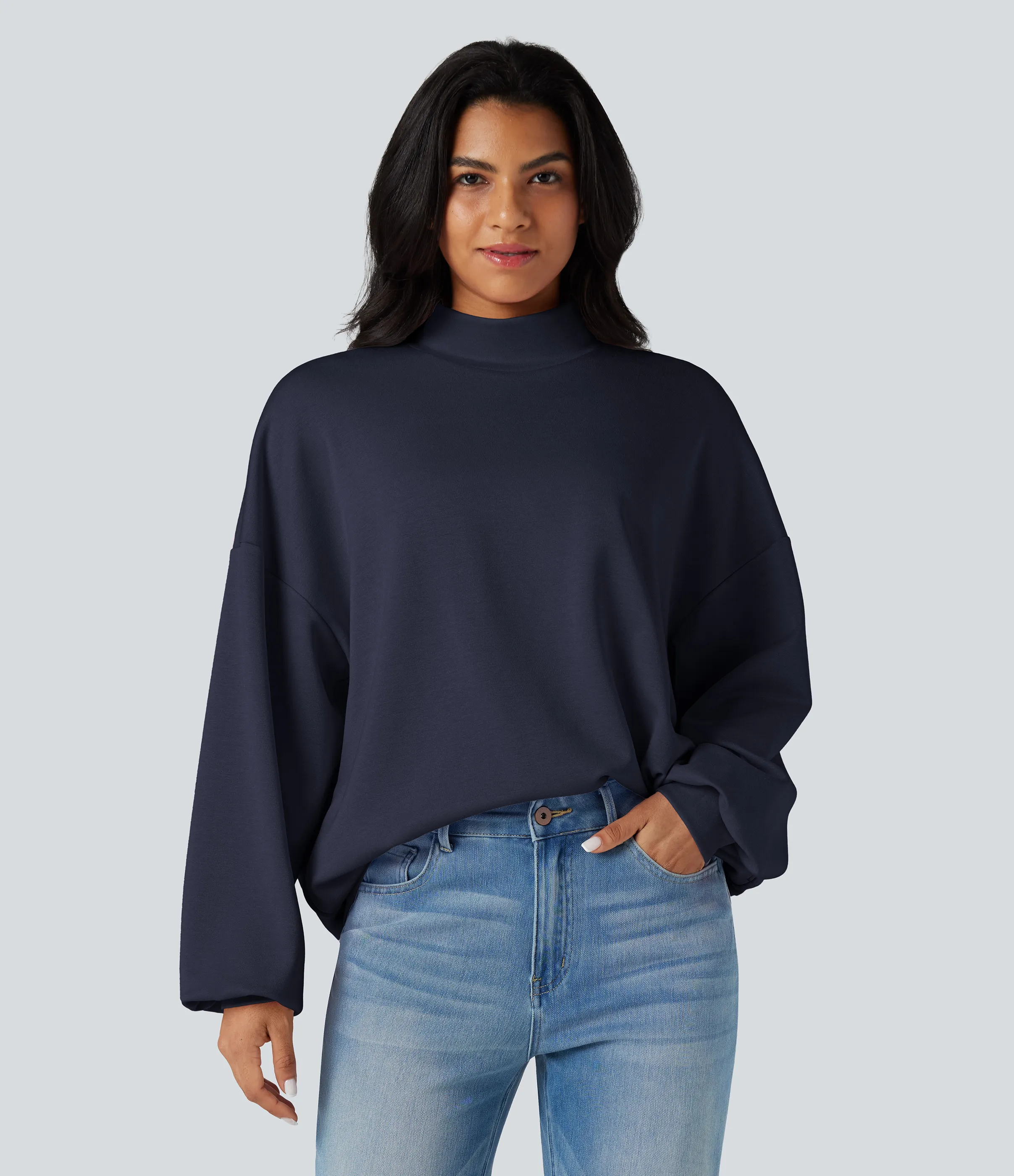 Halara Sudadera casual holgada de cuello alto con bolsillos - Midnight Blue - L sold by Halara product image thumbnail 2