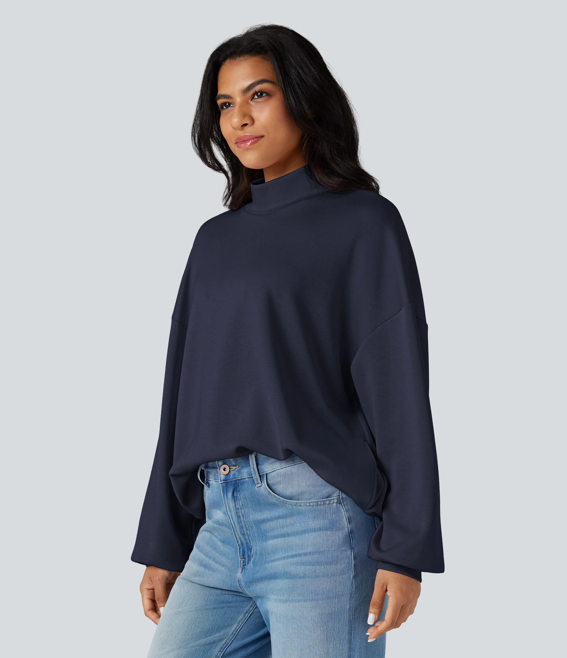 Halara Sudadera casual holgada de cuello alto con bolsillos - Midnight Blue - L sold by Halara product image thumbnail 4