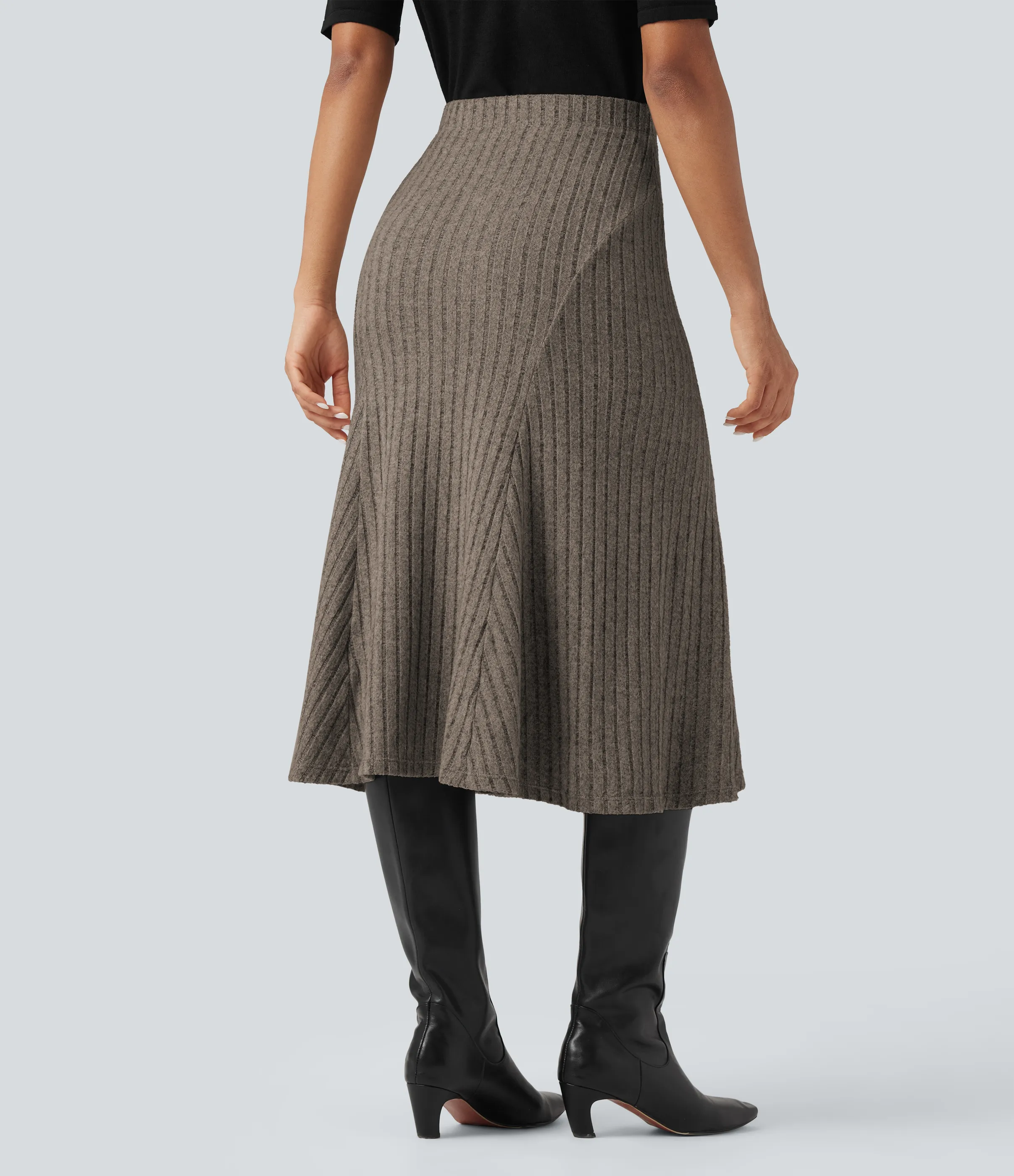 Halara Falda midi casual de tiro alto con corte A y punto acanalado - Mottled Wood Brown - M(regular) sold by Halara product image thumbnail 3