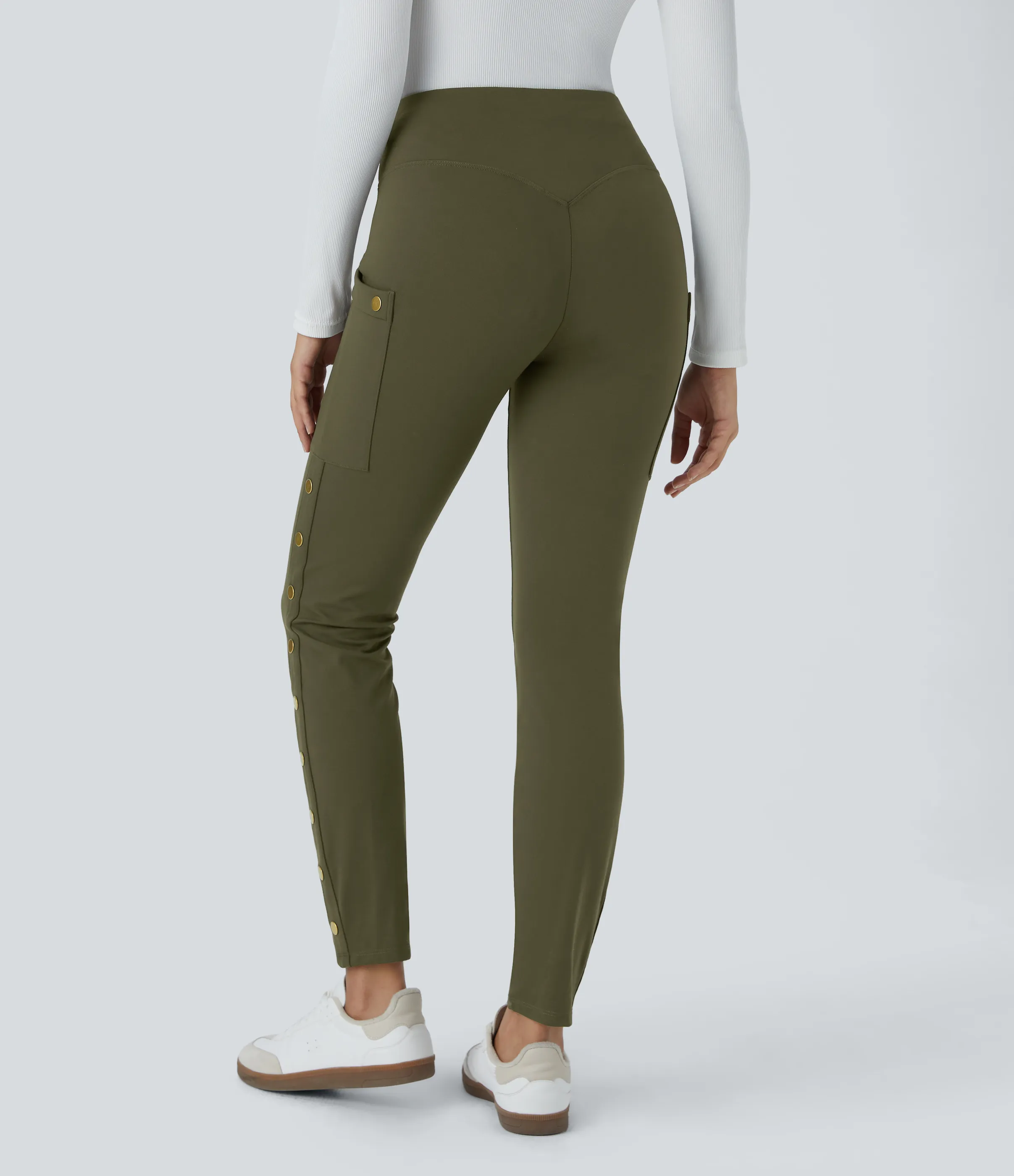 Halara Pantalón ajustado hasta tobillo bolsillo lateral botón decorativo tiro alto - Forest Night - XL(regular) sold by Halara product image thumbnail 3