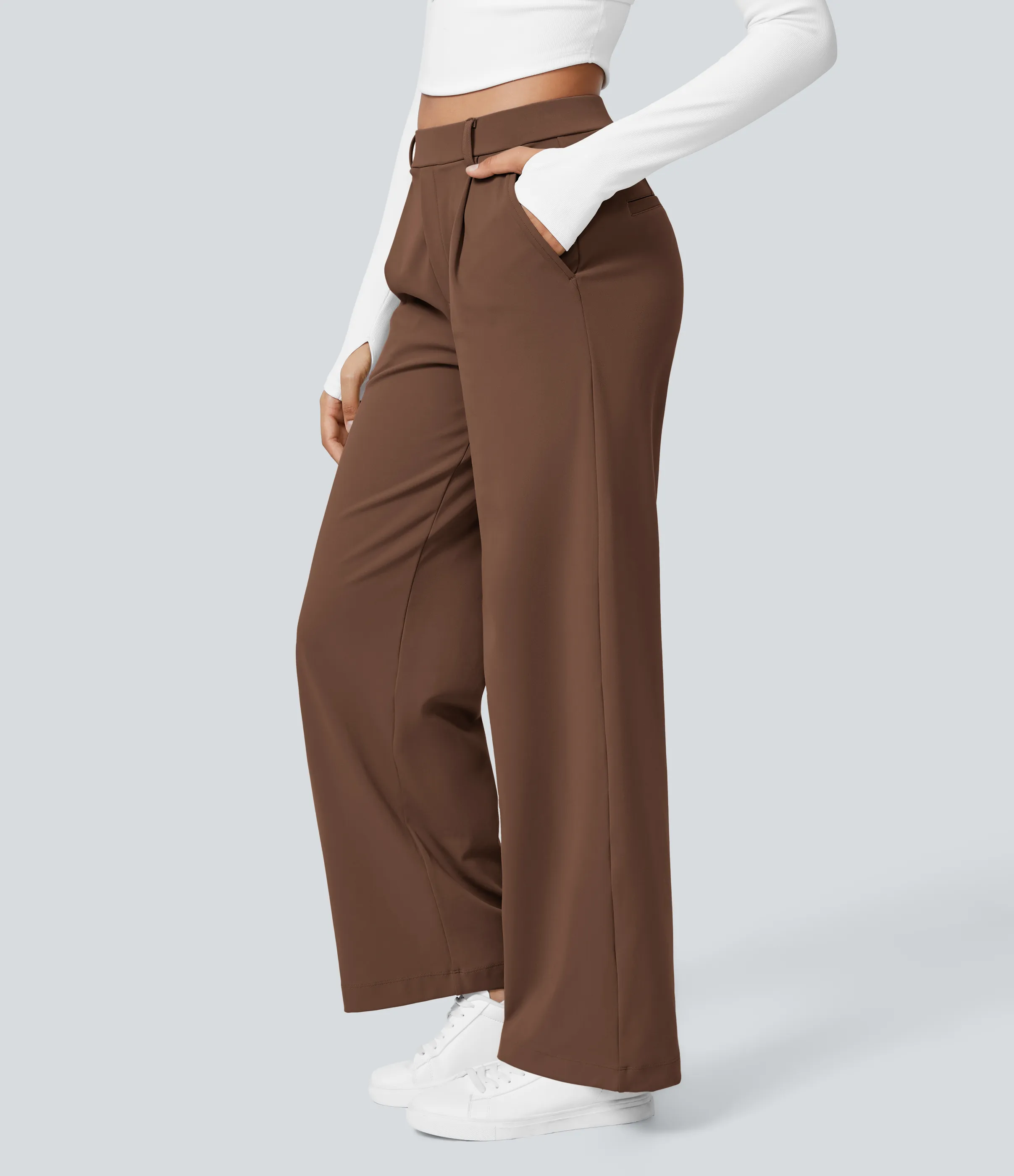 Halara Pantalón oficina pierna recta bolsillo lateral tiro alto pliegue - Autumn Chestnut - S(extall) sold by Halara product image thumbnail 3