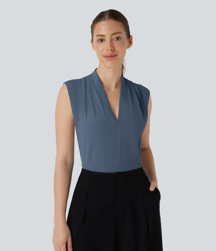 Halara Blusa oficina sin mangas cuello V - Bering Sea - XS made by Halara