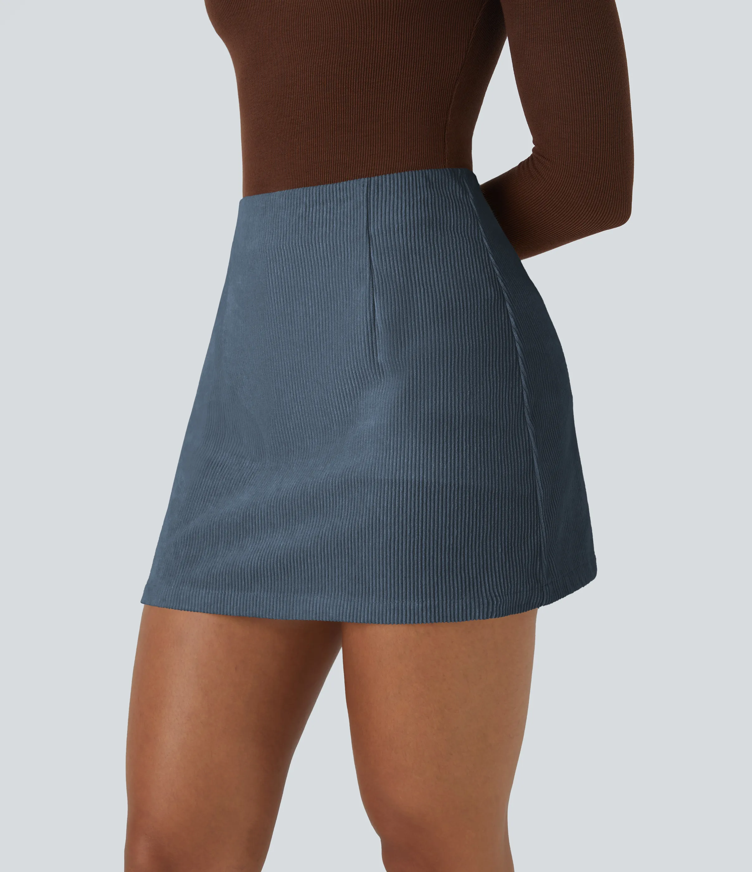 Halara Mini falda de pana 2 en 1 de tiro alto con cremallera invisible y corte A - China Blue - S(regular) sold by Halara product image thumbnail 4