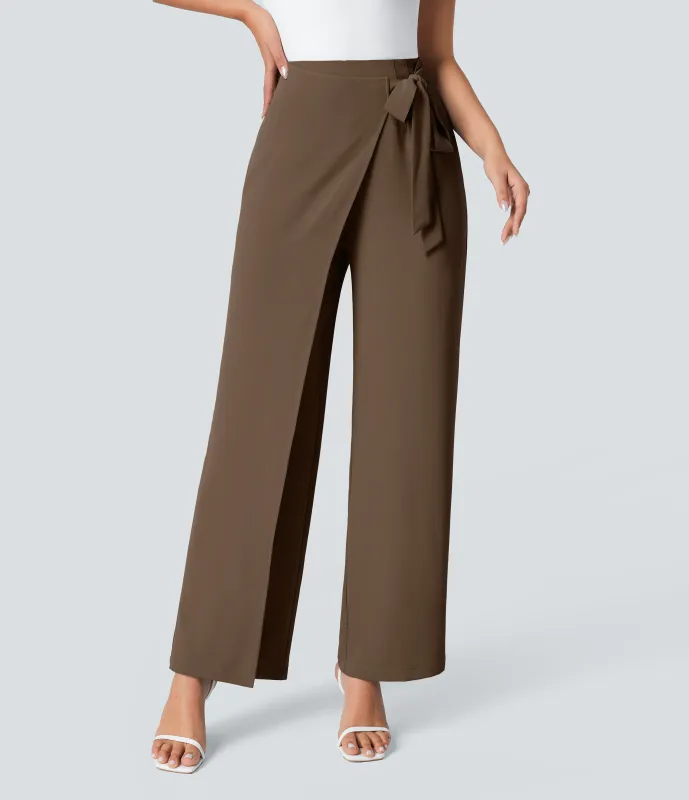 Halara Pantalón oficina pierna ancha cremallera invisible tiro alto lazo lateral - Hazel Timber - M(regular) made by Halara