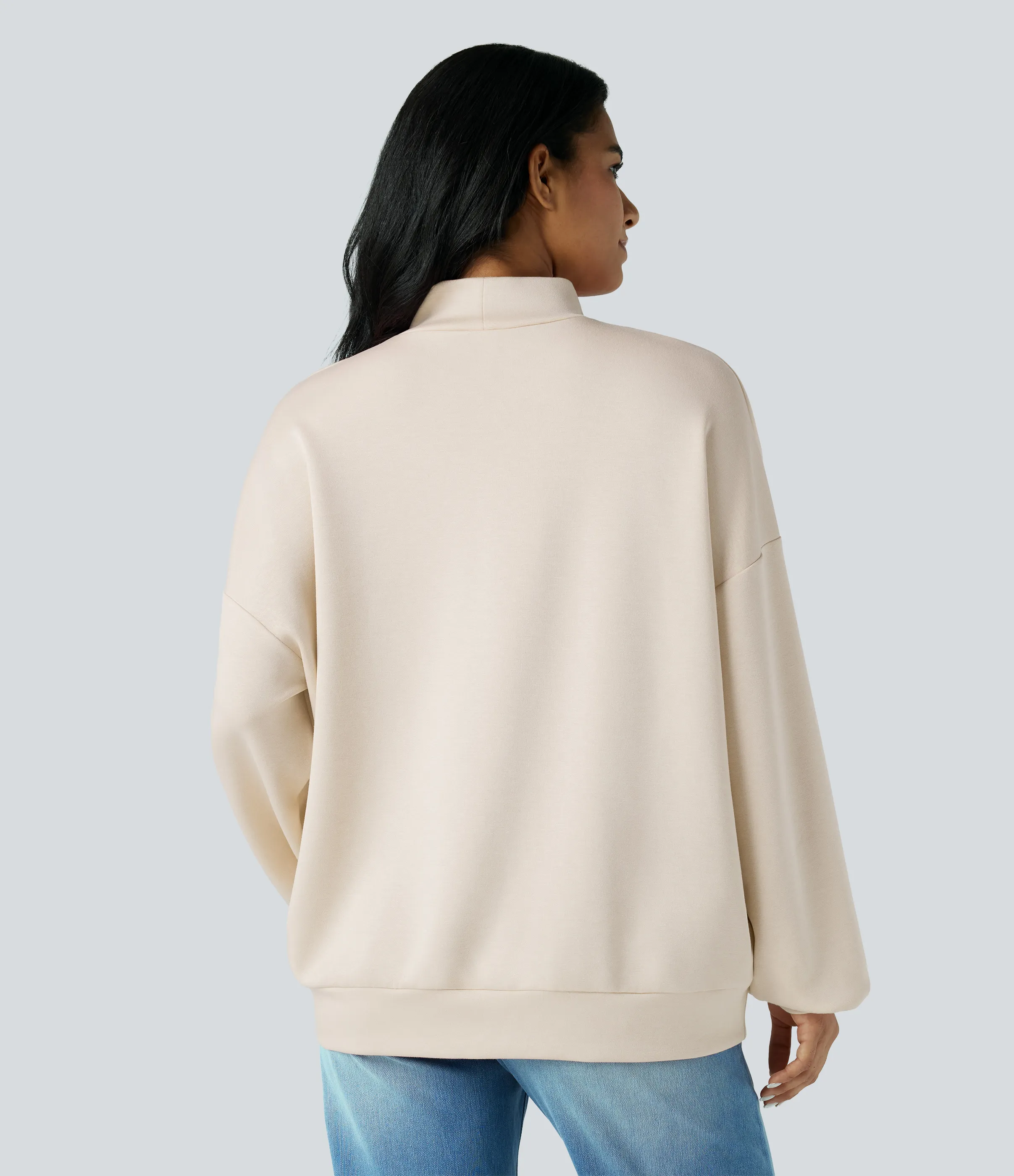Halara Sudadera casual holgada de cuello alto con bolsillos - Seedpearl - XS sold by Halara product image thumbnail 3
