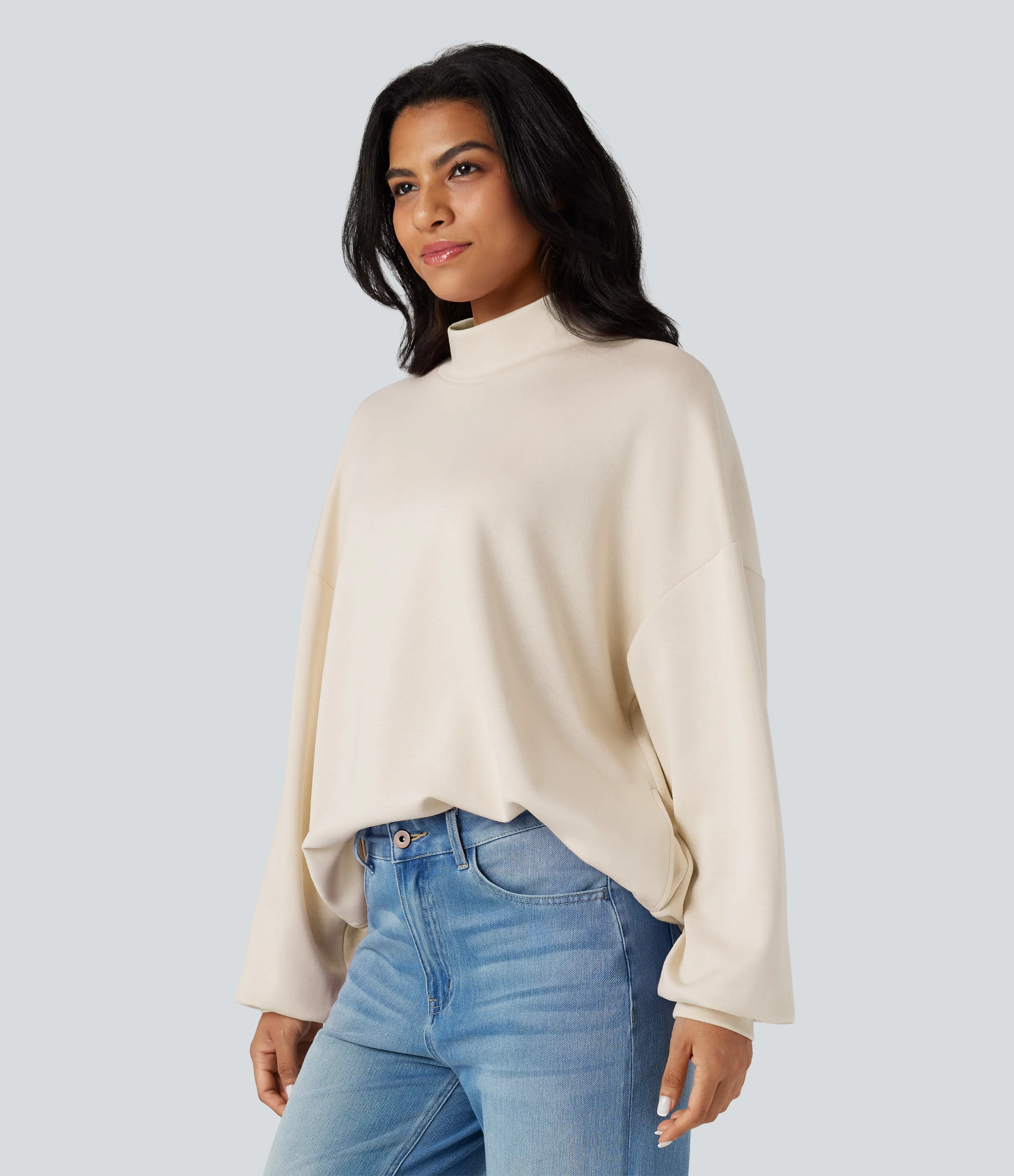 Halara Sudadera casual holgada de cuello alto con bolsillos - Seedpearl - XS sold by Halara product image thumbnail 4