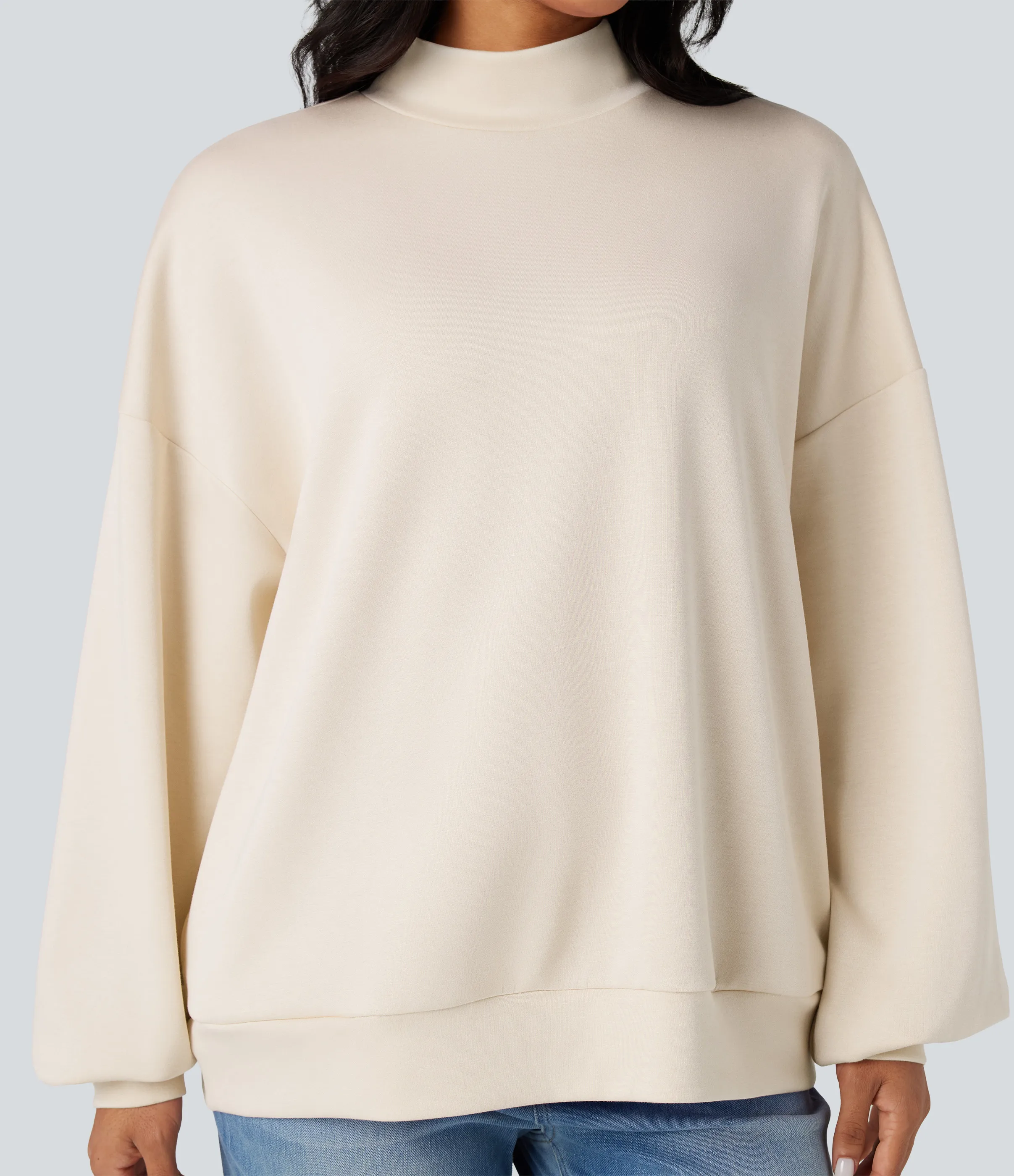 Halara Sudadera casual holgada de cuello alto con bolsillos - Seedpearl - XS sold by Halara product image thumbnail 5