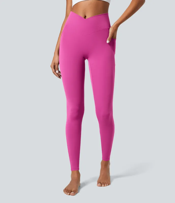 Halara Leggings Softlyzero™ liso bolsillo cruzado - Fedora Red Purple - XXS(full_length) made by Halara