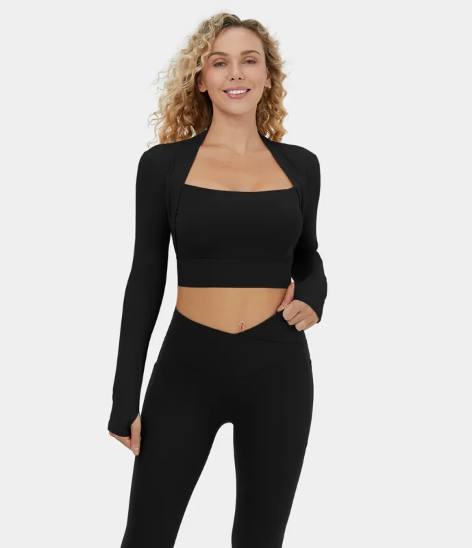 Softlyzero™ Plush Long Sleeve Thumb Hole 2-in-1 Cropped Yoga Sports Top-UPF50+ sold by halara