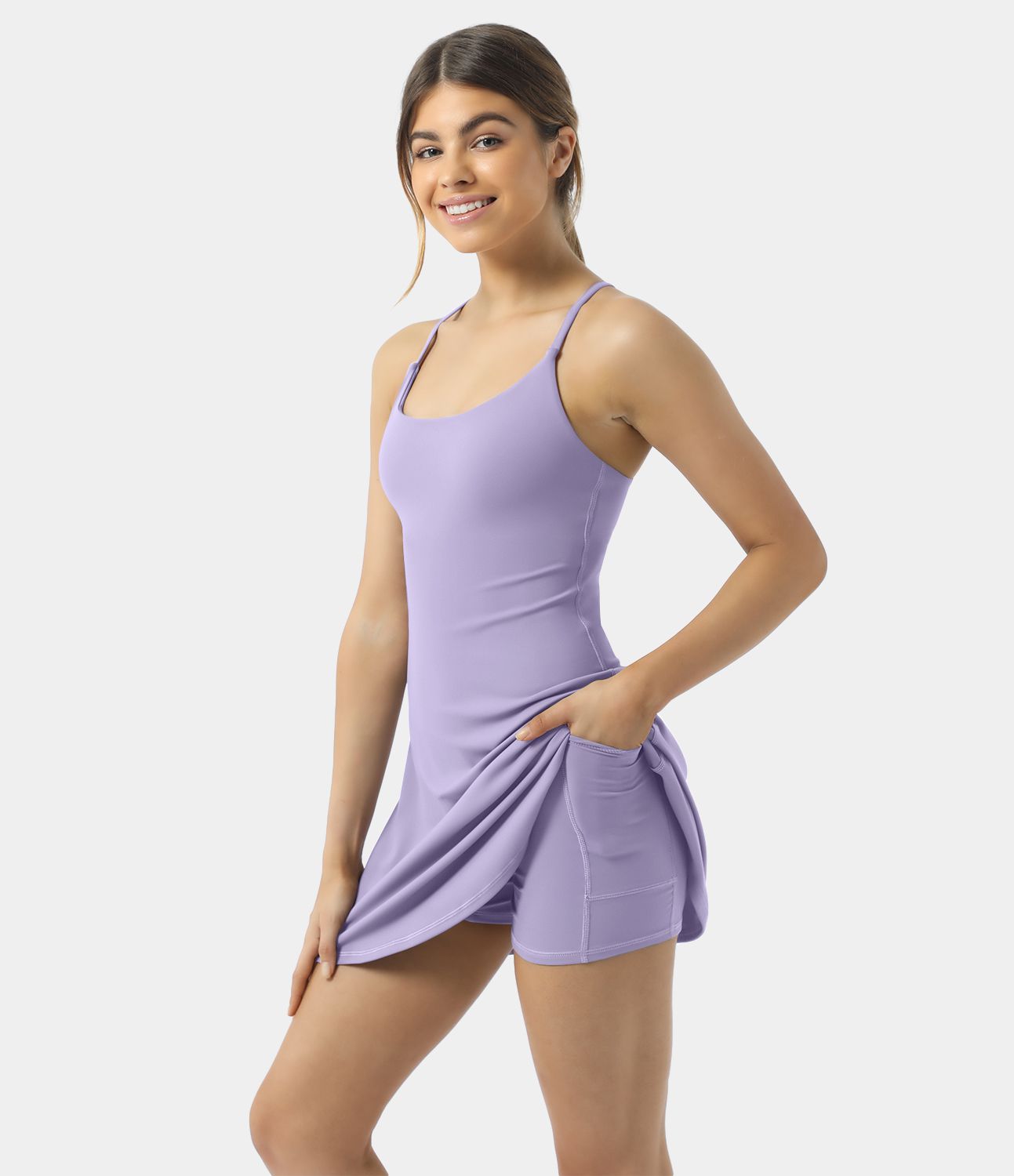 Everyday Cloudful™ Fabric Backless 2-in-1 Flare Workout Dress-Wannabe sold by halara product image thumbnail 3