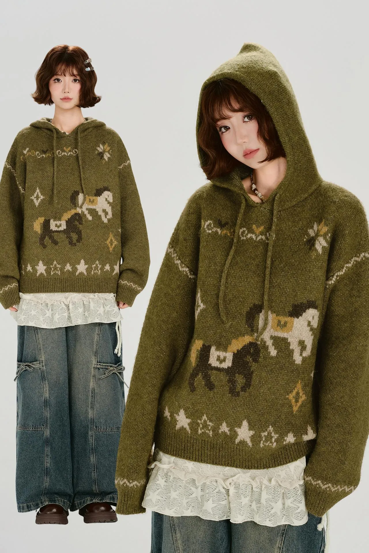 レトロジャカードフーディトップス sold by Belchic product image thumbnail 5