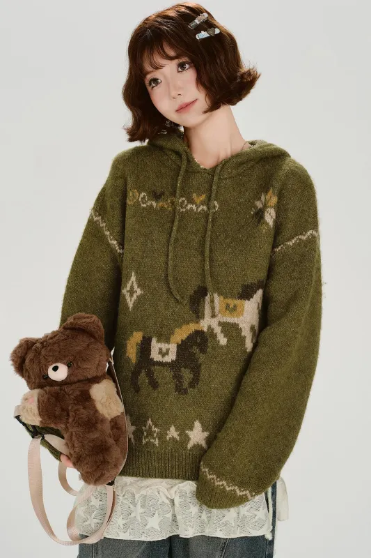 レトロジャカードフーディトップス sold by Belchic