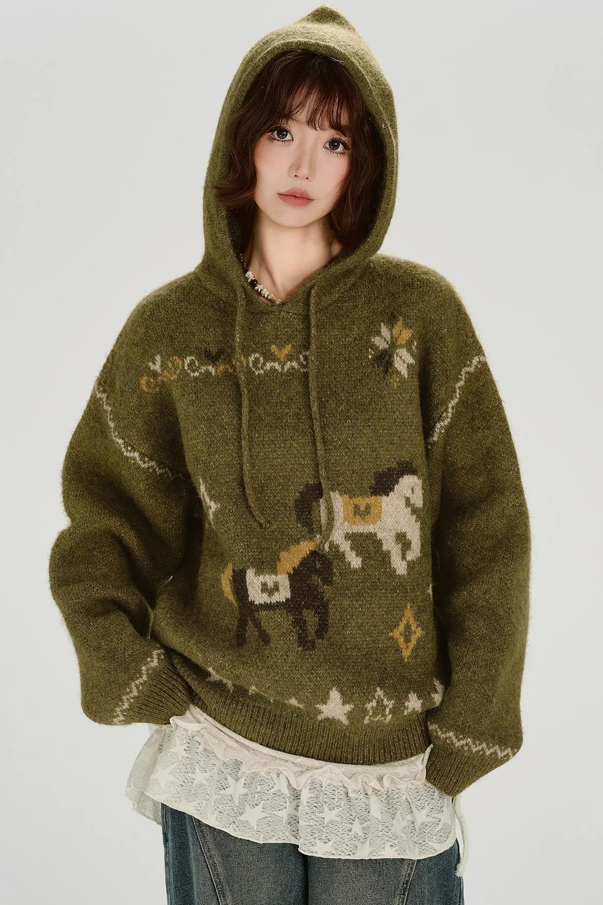 レトロジャカードフーディトップス sold by Belchic product image thumbnail 3