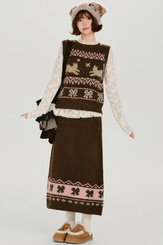 レトロフェアアイルニットベスト+スカート sold by Belchic