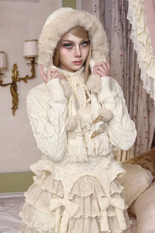 ファーフードケーブルニットカーディガン+ファーハット sold by Belchic