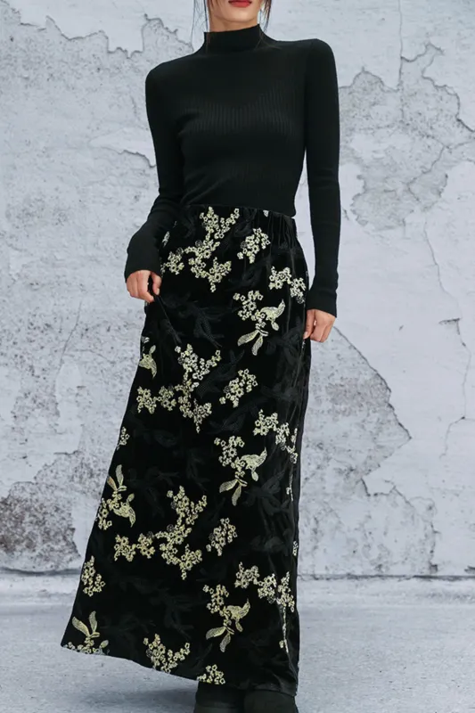 ブラックアンドゴールドベルベットスカート sold by Belchic