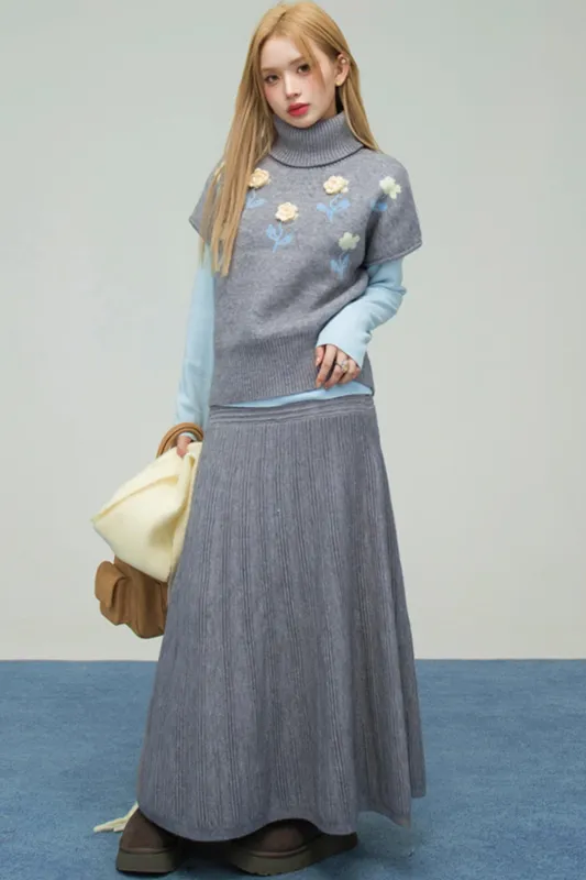 フローラルニットトップス+インナートップス+スカート sold by Belchic