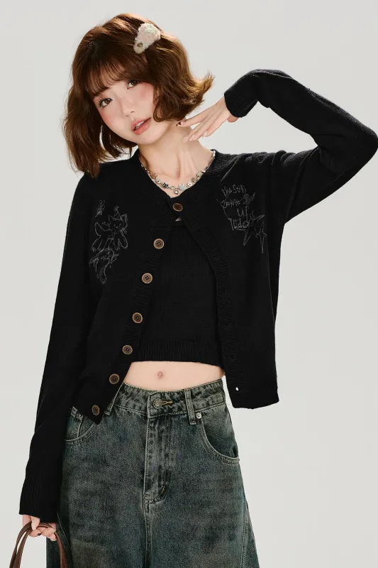 レトロプリンテッドニットカーディガンセットアップ sold by Belchic