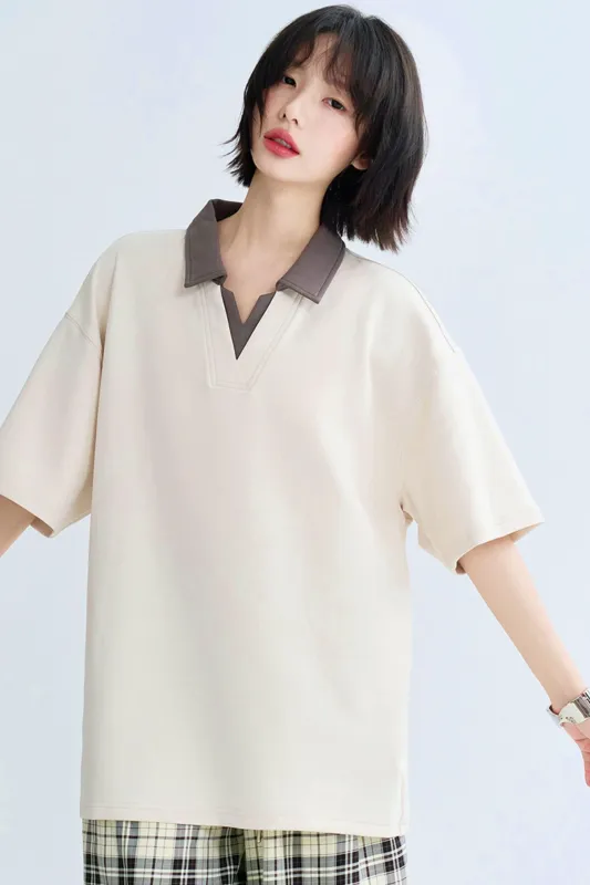 コントラストラペルルーズフィットフェイクトップ sold by Belchic