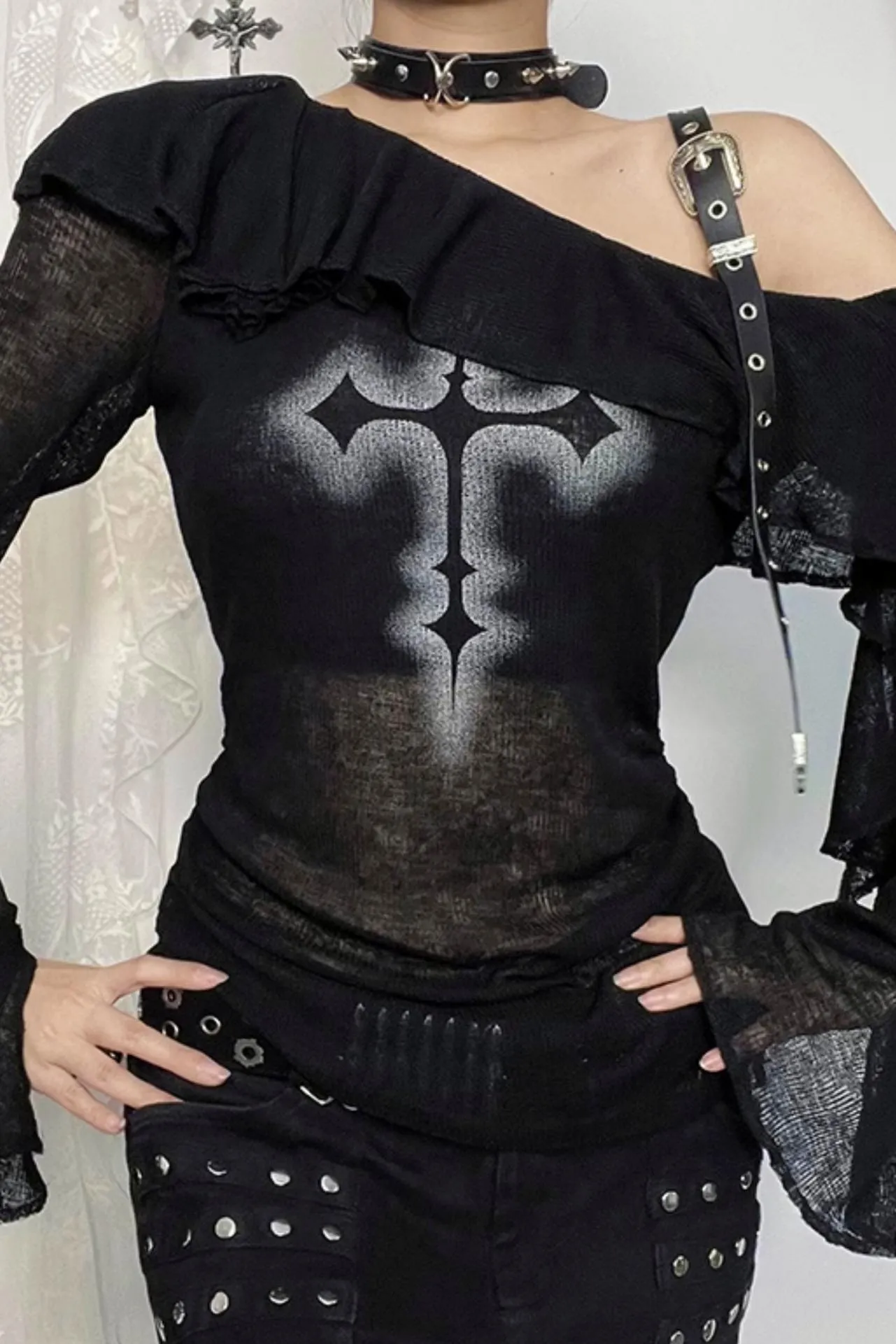 アシンメトリーワンショルダーダンスTシャツ sold by Belchic product image thumbnail 3