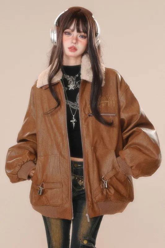 ヴィンテージスタイルルーズPUレザージャケット sold by Belchic