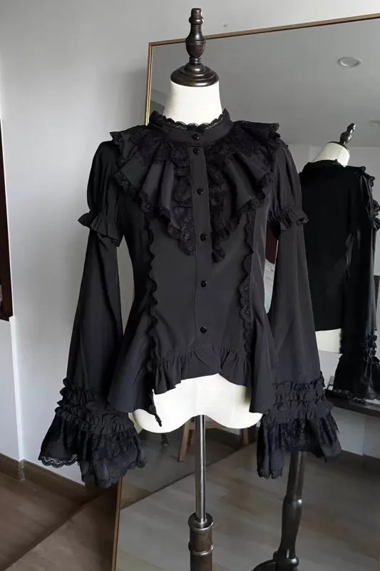 フリルゴシックロリータブラウス+フラワーカラー sold by Belchic