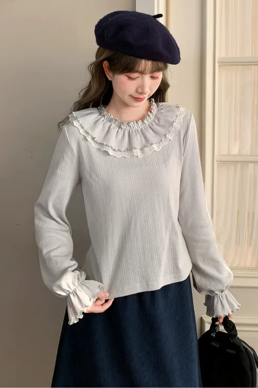 フリルカラーレトロスイートトップス sold by Belchic