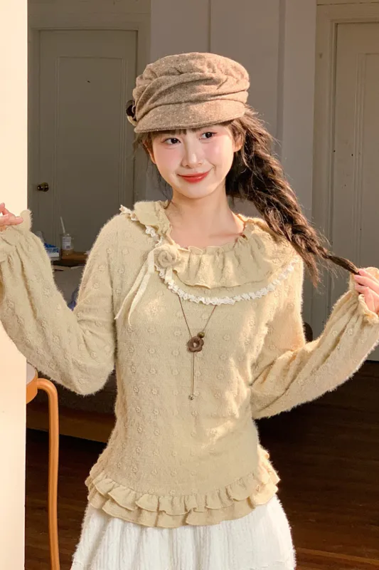 レースカラーロングスリーブトップス sold by Belchic