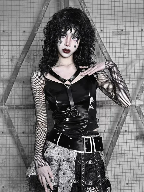 パンクリキッド PU ウィングゴシックメッシュシアースリムトップス sold by Belchic