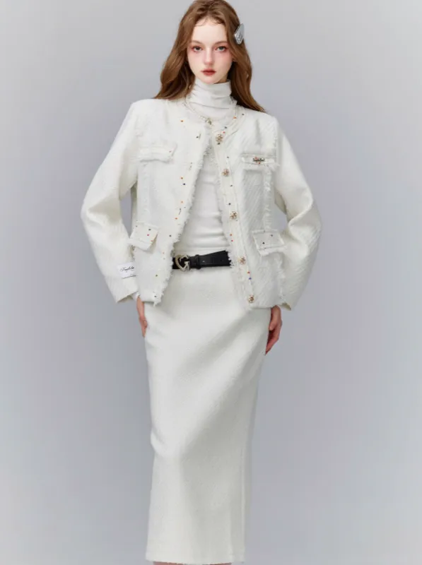 スモールフレグランスカラフルドットツイードジャケット+ロングスカート sold by Belchic