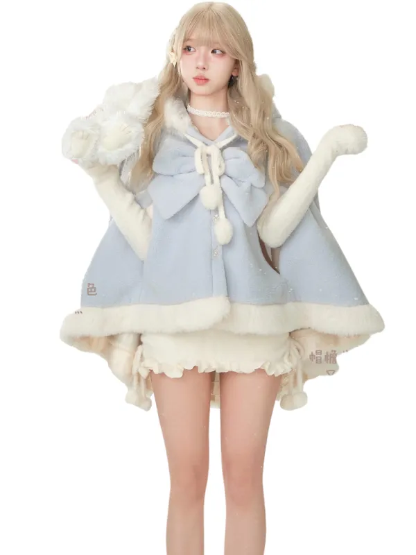 スノーアイスフードファーケープ＋ネックホルタートップス＋ティアードスカート sold by Belchic