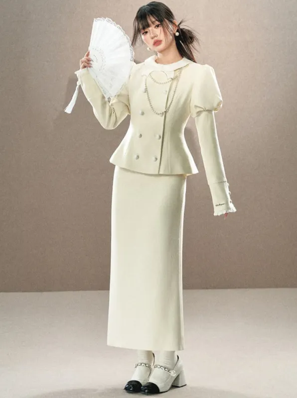 パステルカラーパフスリーブダブルブレストコート＋ハイウエストタイトスカート【予約商品】 sold by Belchic