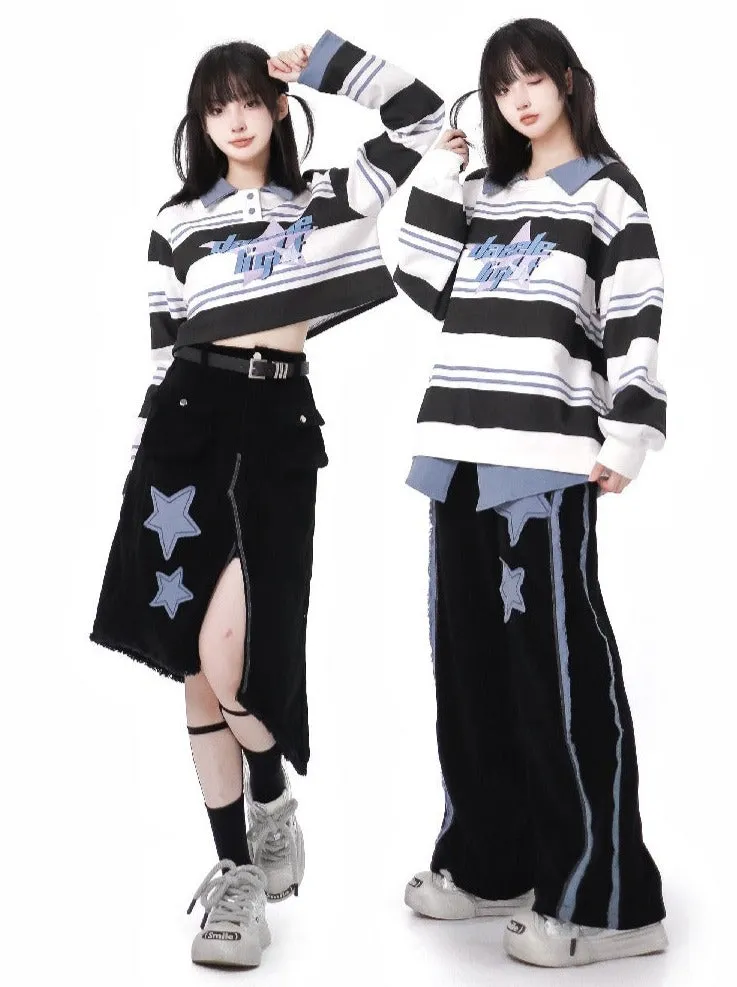 スターボーダートップス+アシメスカート+ルーズロングパンツ sold by Belchic