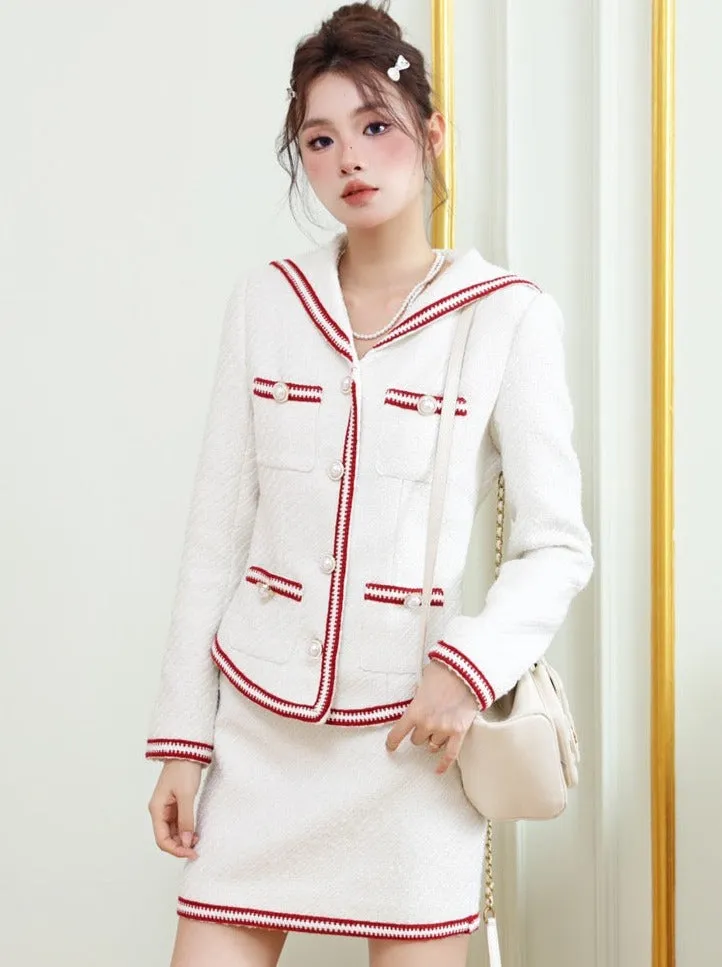 スタイルコントラストカラーエッジデザイントップス+タイトスカート sold by Belchic