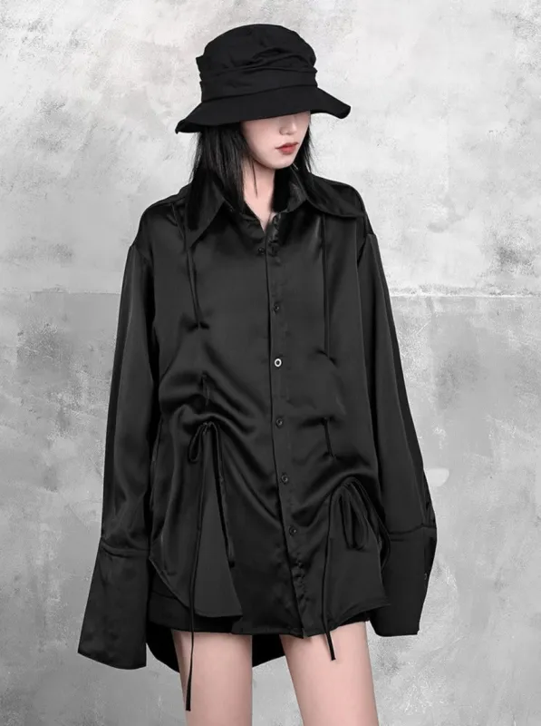 サテンプリーツルーズデザインビッグシャツ sold by Belchic