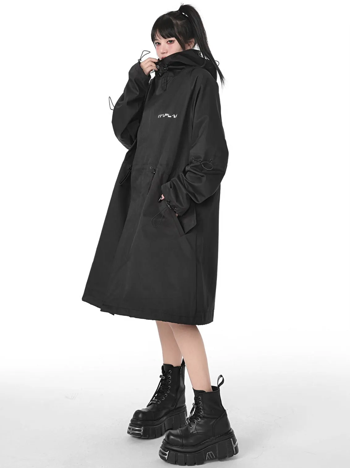 クールカジュアルルーズドローストリングハイネックフーディージャケット sold by Belchic product image thumbnail 5