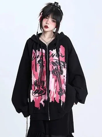 ストリートコントラストカラープリントルーズジップフーディースウェットトップ sold by Belchic product image thumbnail 3