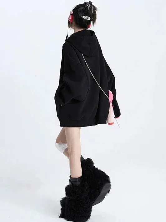 ストリートコントラストカラープリントルーズジップフーディースウェットトップ sold by Belchic product image thumbnail 5