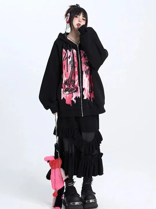 ストリートコントラストカラープリントルーズジップフーディースウェットトップ sold by Belchic product image thumbnail 4