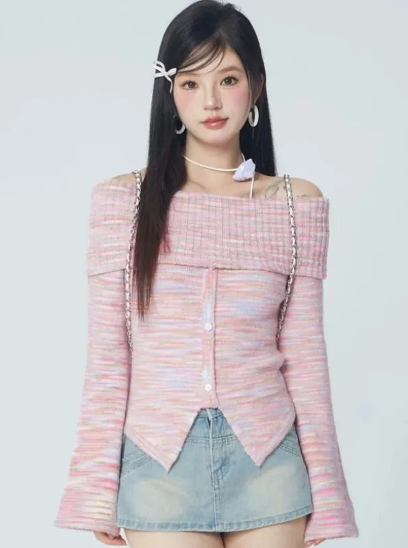 カラフルニットオフショルトップス sold by Belchic