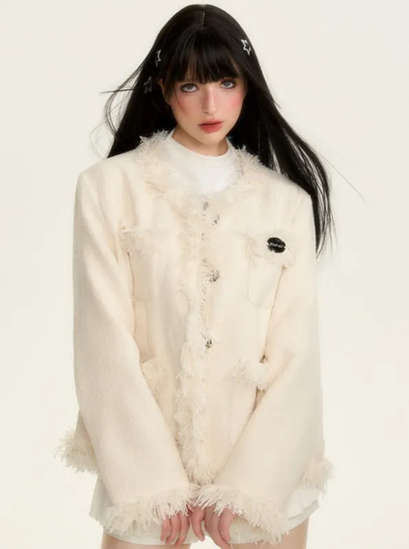 フリンジツイードジャケット sold by Belchic