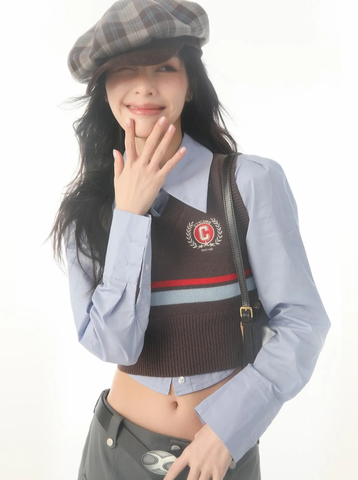 トレンディーブランドレトロカレッジスタイルニットベスト sold by Belchic product image thumbnail 5