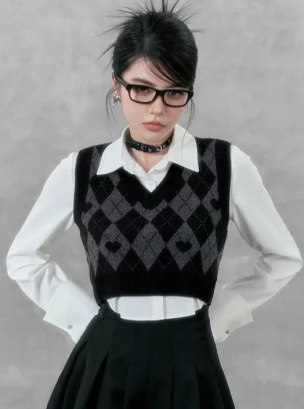 アーガイルショートニットベスト sold by Belchic