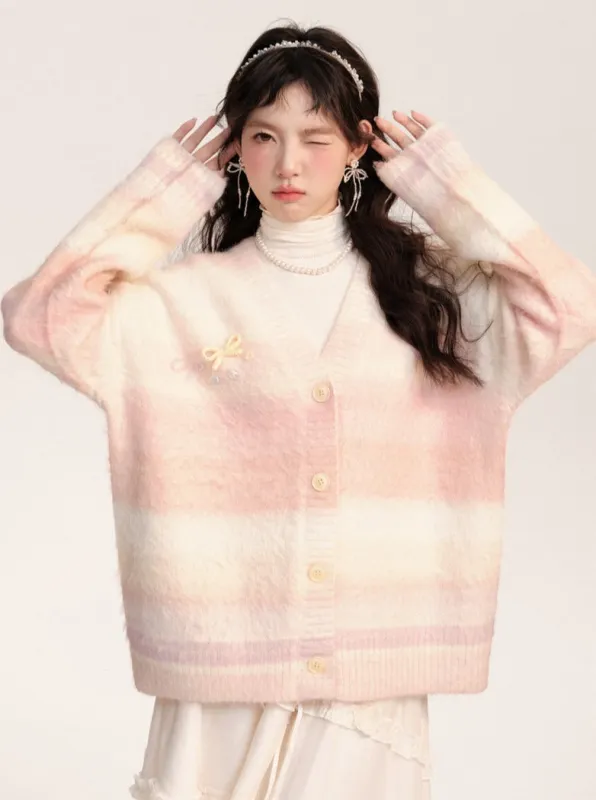 Vネックグラデーションニットカーディガン sold by Belchic