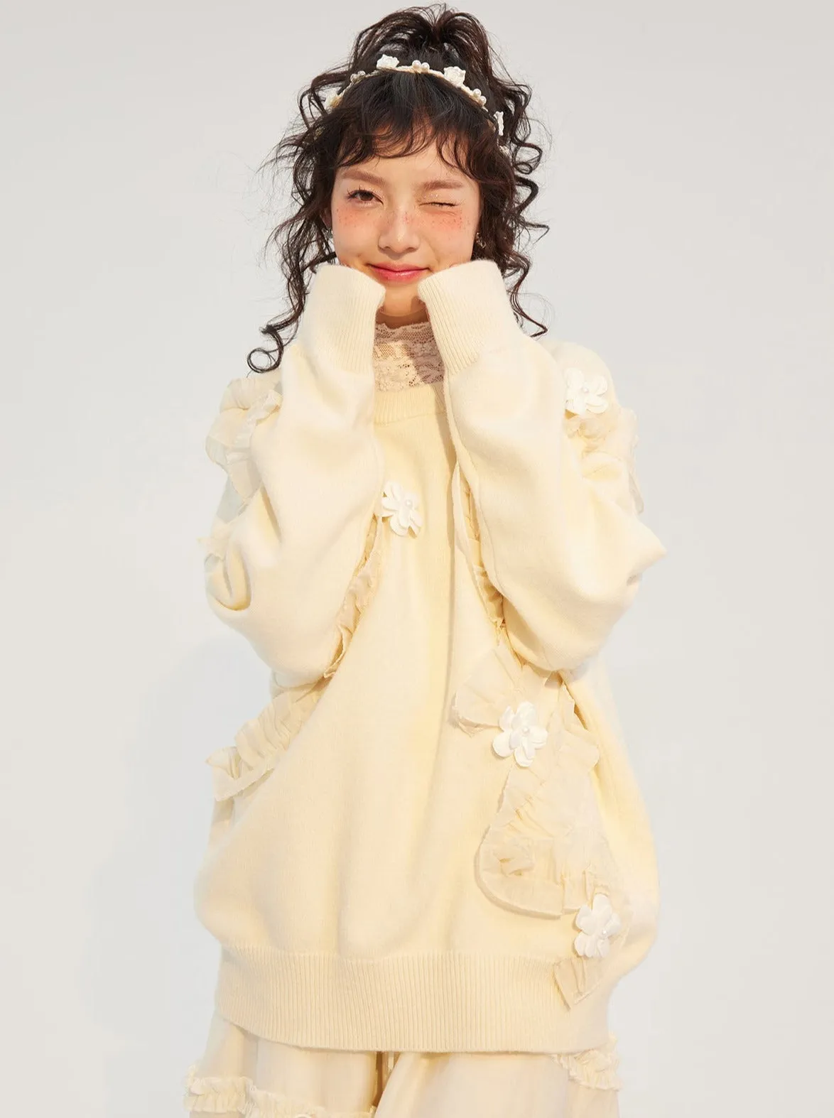 フレンチパストラルフリルフラワーオーバーニットセーター sold by Belchic product image thumbnail 2