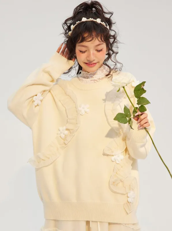 フレンチパストラルフリルフラワーオーバーニットセーター sold by Belchic