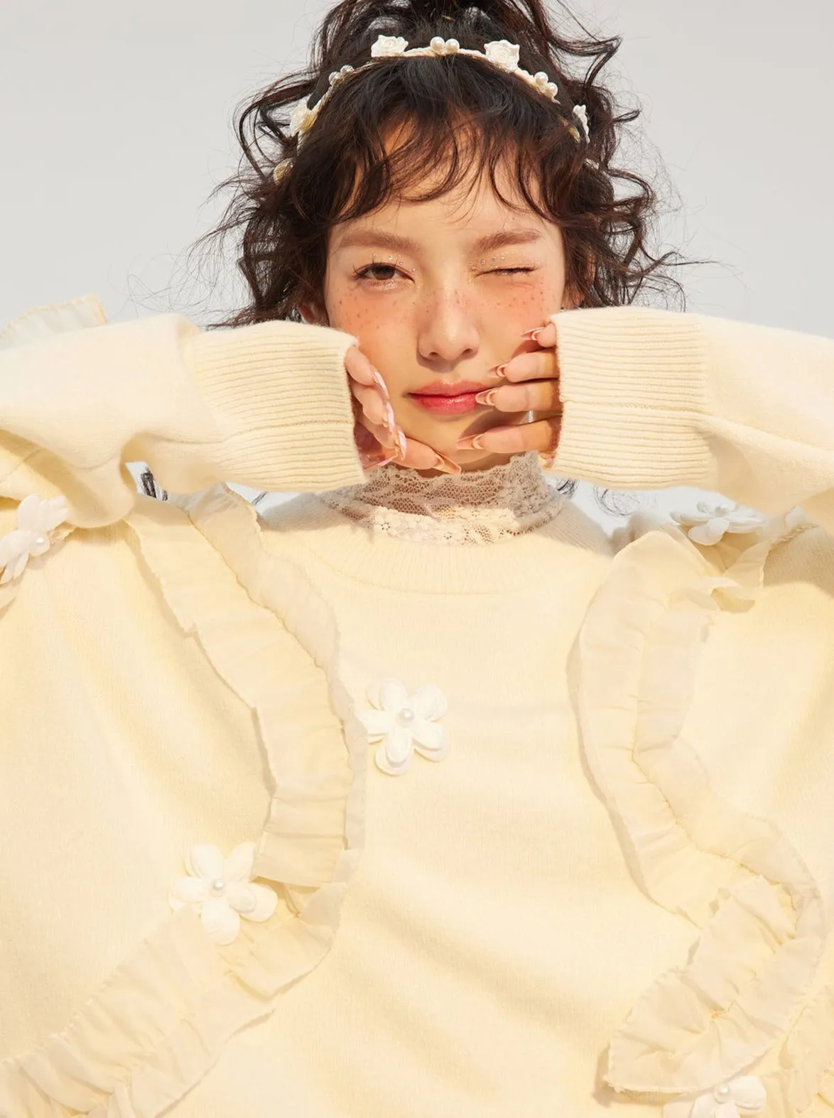 フレンチパストラルフリルフラワーオーバーニットセーター sold by Belchic product image thumbnail 4