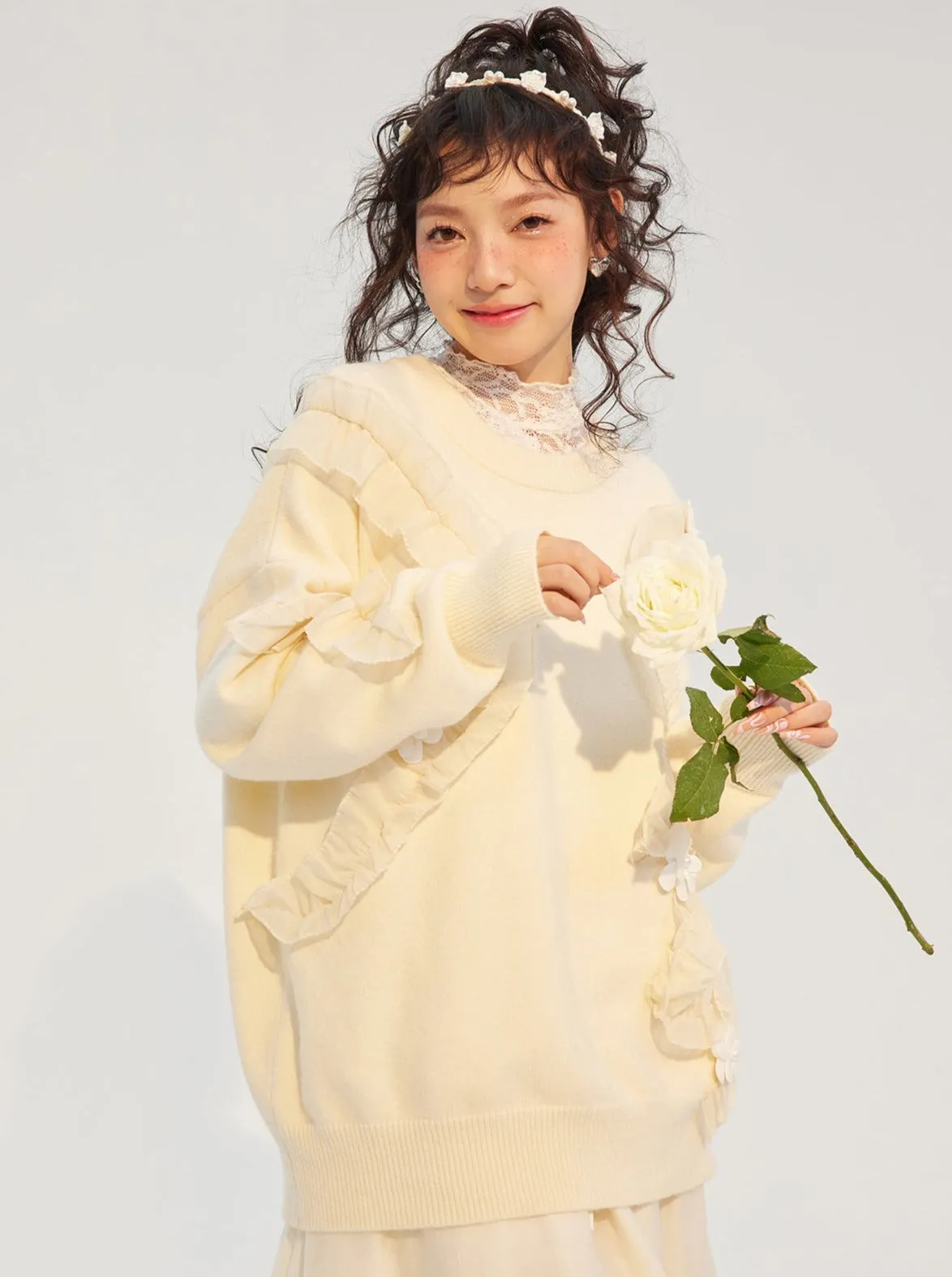 フレンチパストラルフリルフラワーオーバーニットセーター sold by Belchic product image thumbnail 5