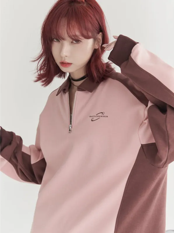 コントラストカラーラペルジップポロシャツ sold by Belchic