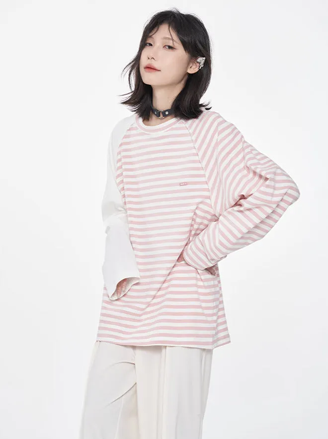 ストライプスプライシングルーズラグランスリーブアシメロンT sold by Belchic product image thumbnail 5